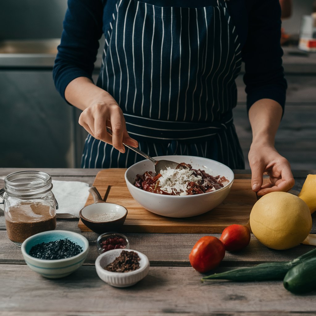 Picture of a kitchen table with cooking ingredients