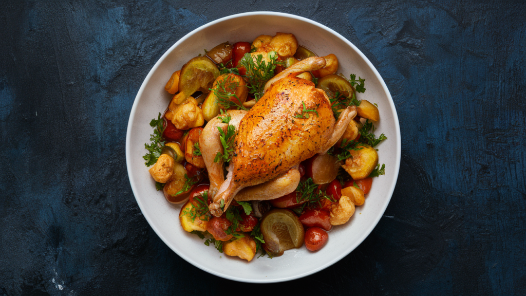 A vibrant dish of sautéed Chicken of the Woods mushrooms, garnished with fresh herbs on a rustic wooden table